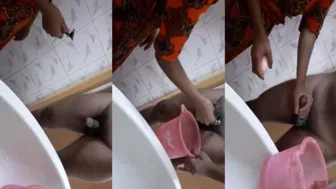 Village Maid Stroking Owner's Hard Cock In Bathroom Caught Live
