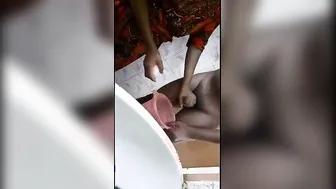 Village Maid Stroking Owner's Hard Cock In Bathroom Caught Live