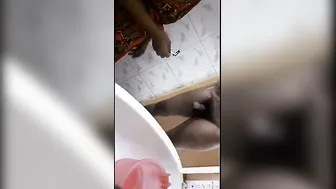 Village Maid Stroking Owner's Hard Cock In Bathroom Caught Live