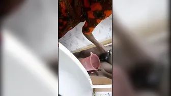 Village Maid Stroking Owner's Hard Cock In Bathroom Caught Live