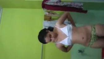 Naughty Bhabhi Bathing Topless While He Watches From Door