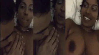 Dark Skinned Babe Getting Her Big Boobs Sucked By Lover