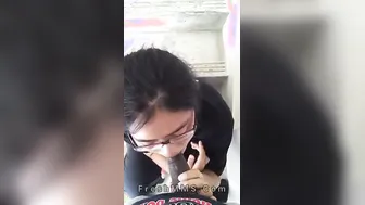 College Babe Giving Her BF Head Behind The Library Today