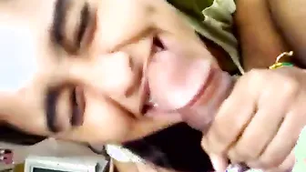 Slutty GF On Her Knees Sucking Him Dry In His Bedroom