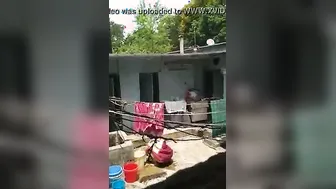 Catching Neighbor Bhabhi Washing Herself Outdoors On Hidden Cam