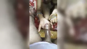 Desi Wife Stroking Husband's Oiled Cock Until He Explodes