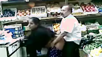 Married Couple Sneaking Quickie In Supermarket Storage Room