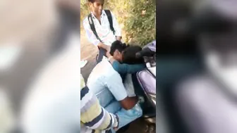 College Teen Couple Sneaking Outdoor Fun After Classes Finish