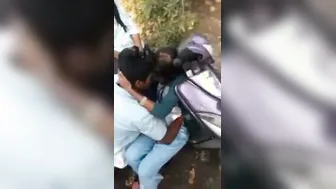 College Teen Couple Sneaking Outdoor Fun After Classes Finish