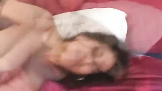 Busty Babe Getting Double Teamed By Two Hungry Guys In Bedroom