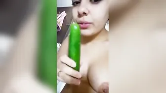 Naughty GF Stuffing Cucumber Deep Inside Her Hungry Hole