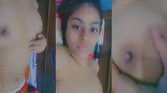 GF Flashing Her Perfect Tits On Selfie Cam For Lover