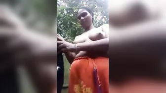 Chubby Village Bhabhi Bathing Outside Captured On Selfie Cam