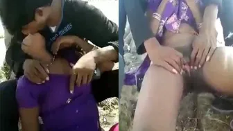 Desi Girl Sharing Her BF With Friend Outside In Field