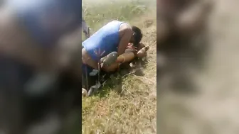 Village Friends Enjoying Outdoor Threesome Behind The Fields