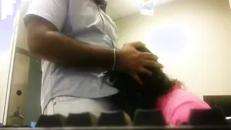Call Center Girl Sucking Coworker Under Desk During Shift