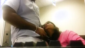 Call Center Girl Sucking Coworker Under Desk During Shift