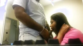 Call Center Girl Sucking Coworker Under Desk During Shift