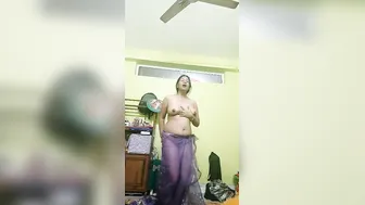 Naughty Mature Aunty Dancing Topless Filming Herself On Phone