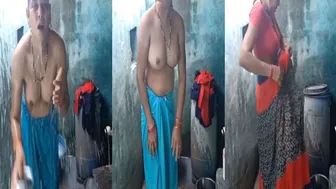 Village Aunty Bathing Naked Outdoors Caught By Hidden Camera