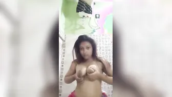 Bengali Babe Stripping Topless In Bathroom Mirror Selfie