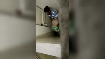 Horny Couple Fucking Quickly In Bathroom Captured On His Phone