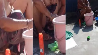 Married Woman Bathing Topless On Rooftop Caught On Neighbor Camera