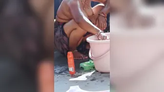Married Woman Bathing Topless On Rooftop Caught On Neighbor Camera