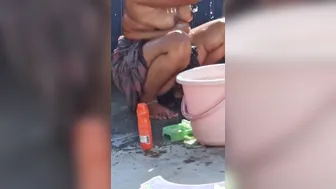Married Woman Bathing Topless On Rooftop Caught On Neighbor Camera