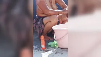 Married Woman Bathing Topless On Rooftop Caught On Neighbor Camera