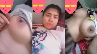 Shy GF Flashing Her Perky Boobs To Lover On Video Call