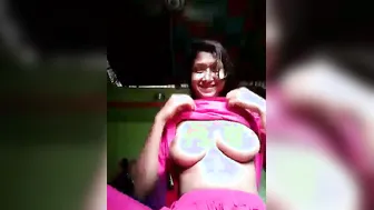 Bengali College Babe Playing With Massive Natural Tits For Him