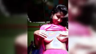 Bengali College Babe Playing With Massive Natural Tits For Him