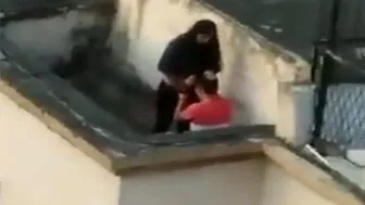 Horny Couple Fucking Wildly On Terrace Captured By Neighbor Spy