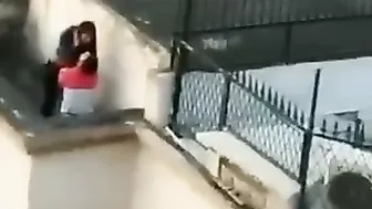 Horny Couple Fucking Wildly On Terrace Captured By Neighbor Spy