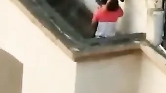 Horny Couple Fucking Wildly On Terrace Captured By Neighbor Spy