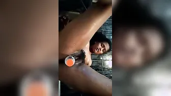 Desperate Woman Using Glass Bottle To Pleasure Herself On Camera