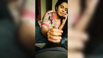 Jerking Off My Brother While Chatting With Hubby On The Phone
