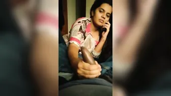 Jerking Off My Brother While Chatting With Hubby On The Phone