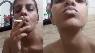Naughty Desi Babe Smoking Naked While Filming Herself Alone