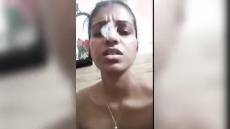 Naughty Desi Babe Smoking Naked While Filming Herself Alone