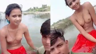 Village Couple Bathing Naked Together Filming On Phone Camera