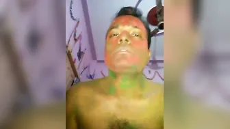 Slim house wife enjoy home sex with her spouse on Holi