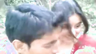 Juvenile couple have a fun a romantic outdoor carnal session