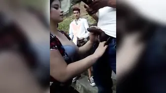 Large breasts beauty enjoys outdoor threesome with her most excellent friends