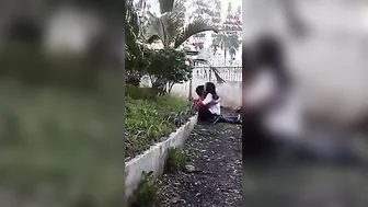 Concupiscent college pair have a fun a quick outdoor fuck with bf