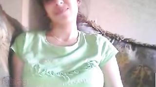 Dilettante college cutie shows her large pantoons on web camera