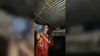 Young Village Babe Stripping Naked While Bathing For Boyfriend