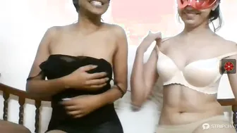 Two GFs Sharing One Guy In Bedroom Threesome Action