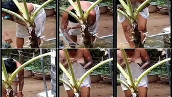 Secretly Recording My Lankan Wife Bathing Naked In Backyard